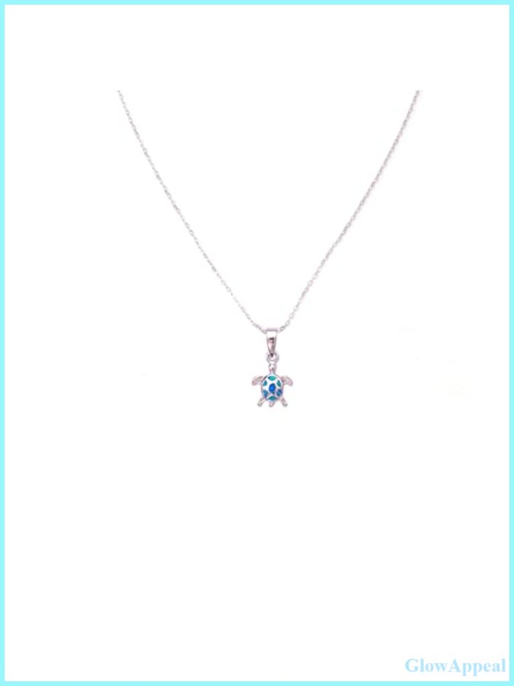 Blue Opal Turtle Pendant Necklace 925 Sterling Silver Rhodium Plated Handmade